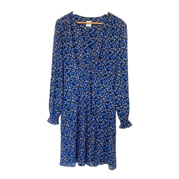 CAbi The Ten Dress Womens Large V-Neck Blue Floral Long Sleeve Lined #5772 - Picture 2 of 10